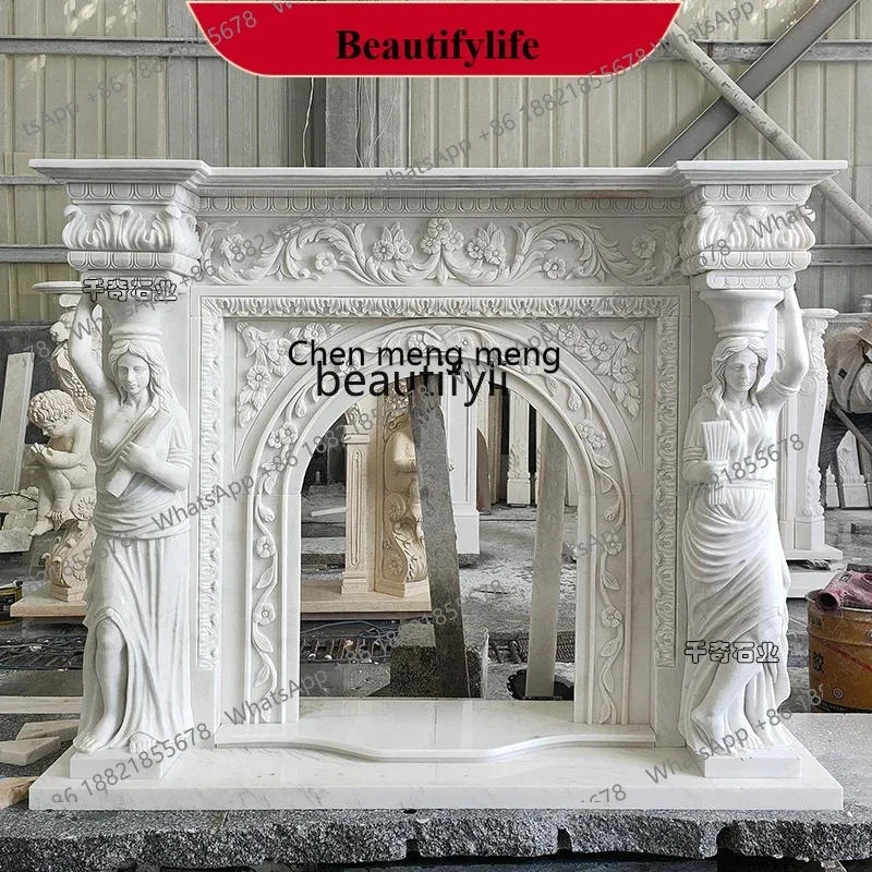 D178 Marble fireplace stone carving European white marble carving heating decorative fireplace ornament