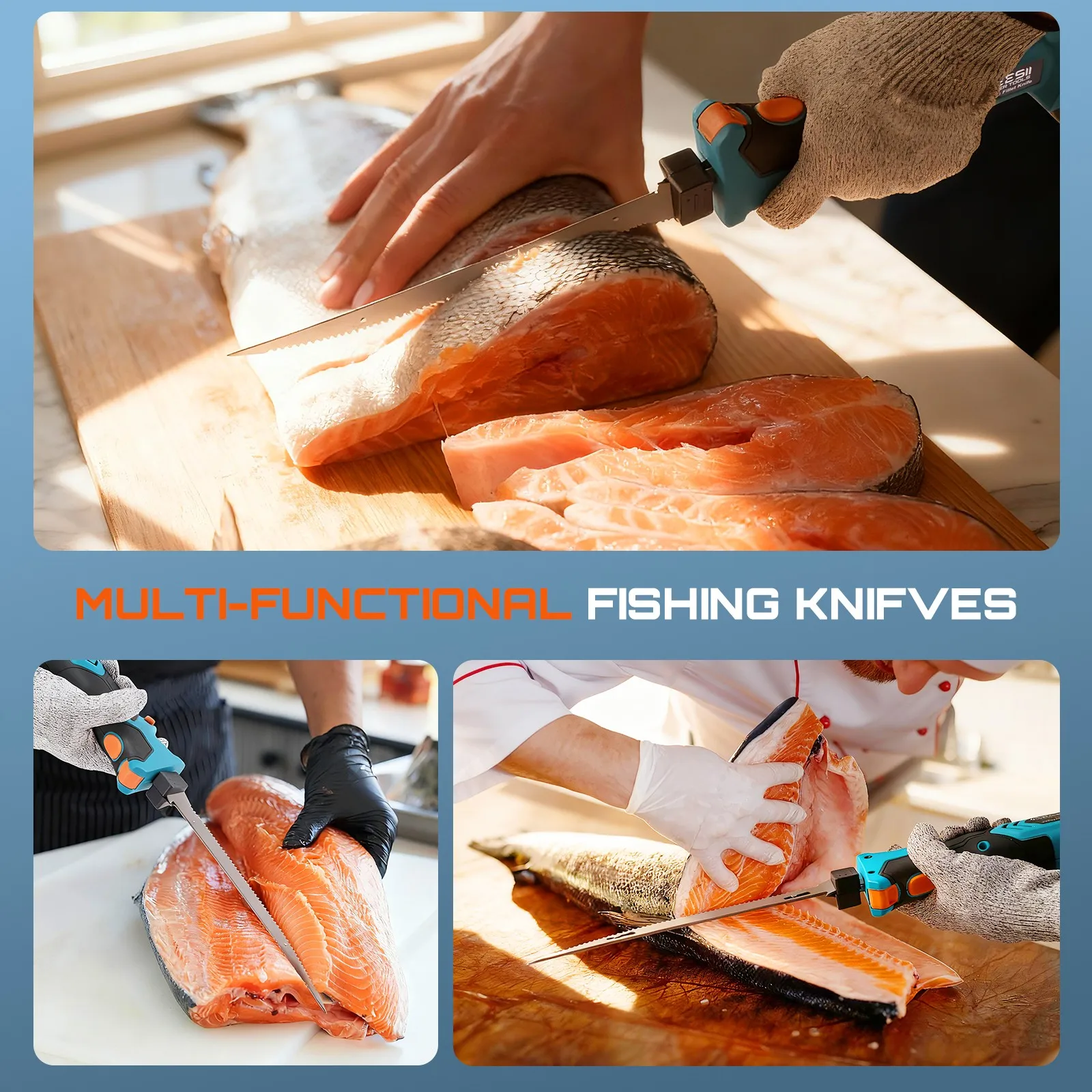 SEESII Cordless Electric Fillet Knife Rechargable Fish Knife Cutter Bread Beef Knives Kitchen Cooking Tools with 2.0Ah Battery for Fishing Filleting