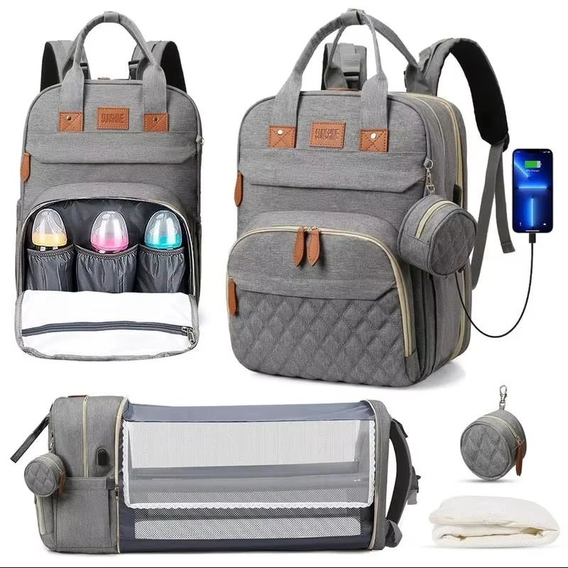 3 In 1 Diaper Bag Backpack Foldable Baby Bed Waterproof Travel Bag with  Diaper Bag Backpack with Changing Bed 3 types