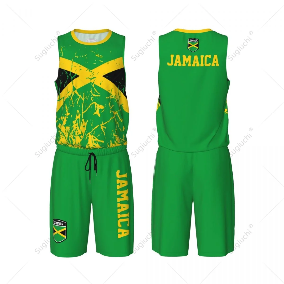 Team-up Jamaica Flag Grain Men Basketball Jersey Set Shirt & Pants Sleeveless Custom Name Nunber Exclusive