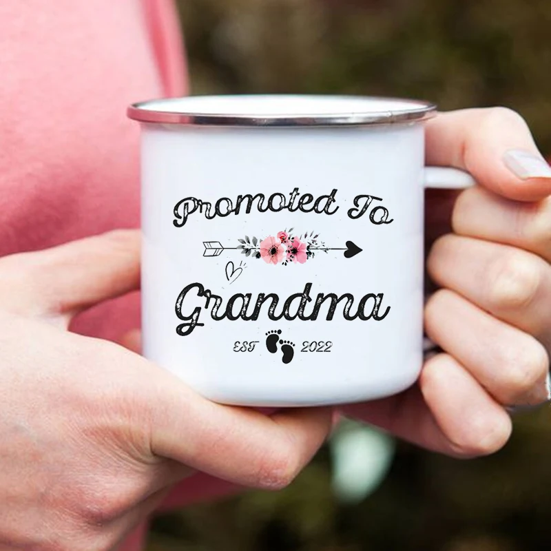 Promoted To Grandma Print Coffee Mug Vintage Enamel Mugs Personalized Gift Cups for Coffee and Tea Beer Cup Drinkware Cupshe Bar