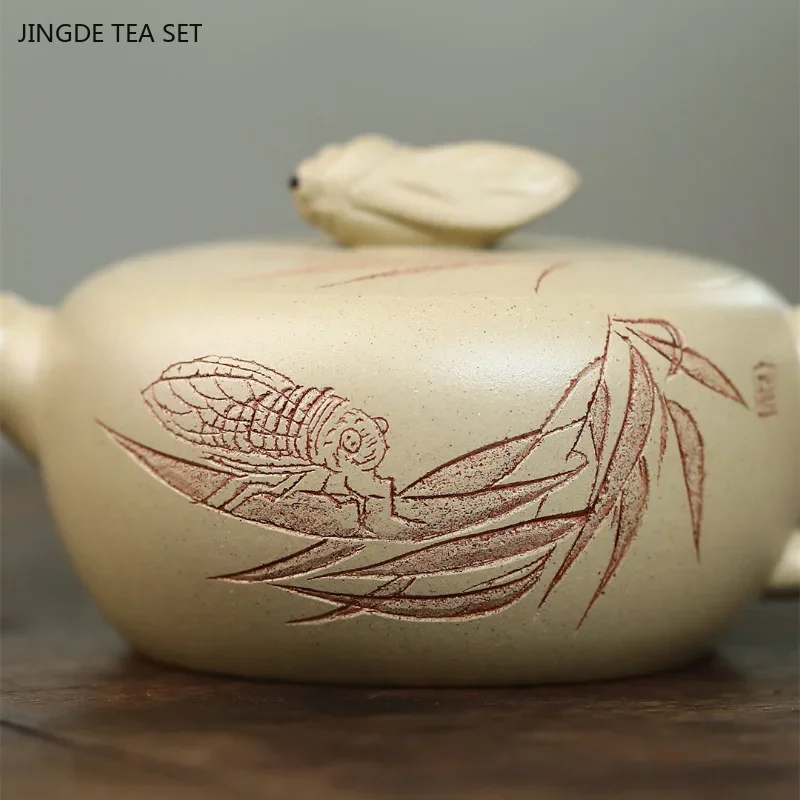 13.1x5.6cm handmade purple clay teapot original mineral green mud cicada chirping high-end tea making pot Kung Fu tea set