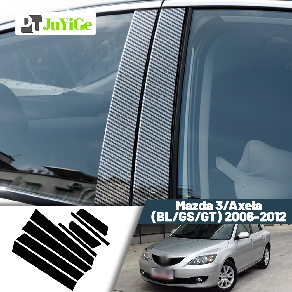 Glossy Black Carbon Fiber Window Door Deal B C Pillar Post Cover Sticker For Mazda 3 Axela BL GS GT 2006-2012 2008 2009 2010