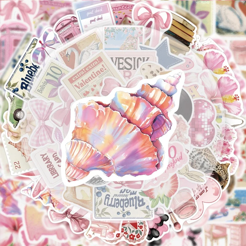 50 Pink Aesthetic Graffiti Stickers, Vibrant Sticker Decals, Multiple Styles Without Duplication, Suitable for Water Bottles, Laptops, Suitcases, Skateboards, Guitars, Party Decorations