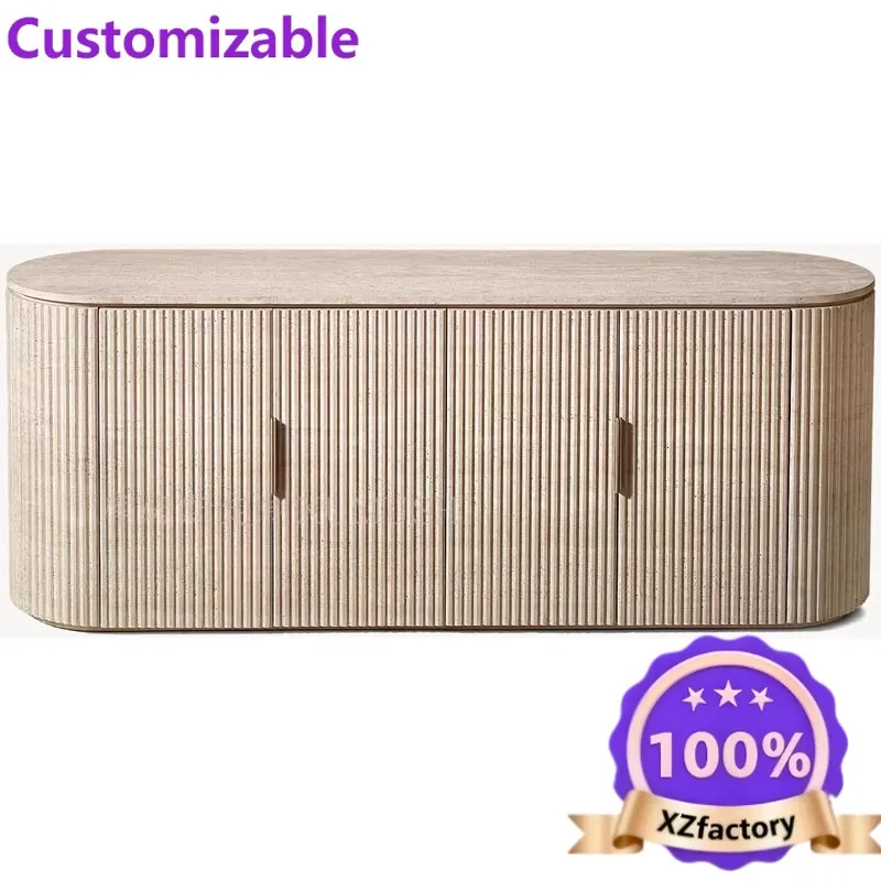 Factory Direct 2026 Natural travertine 4-door dining side cabinet retro designer Nordic simple storage cabinet Byron USA