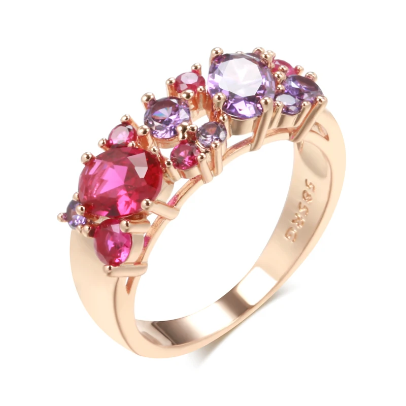 Kinel New Vintage Purple Natural Zircon Ring for Women Wide 585 Rose Gold Rings Ethnic Wedding Jewelry Daily Party Accessories