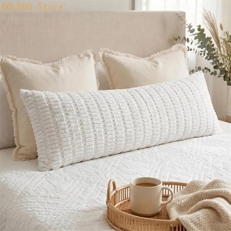 Bed Backrest Pillow Cover Long Ribbed Fabric Pillow Cover with Reversible Textured Two Side Design D0LD
