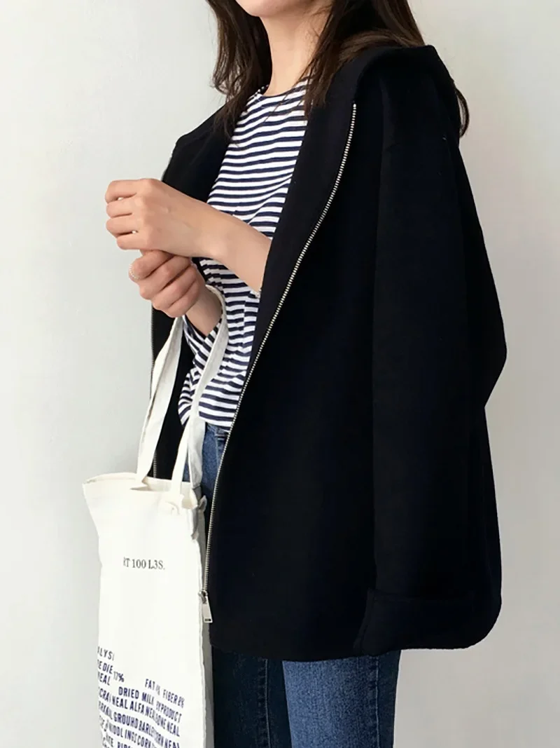 Hooded Woolen Coat Women 2025 Autumn Winter New Korean Edition Version Loose Solid Color Fashion Casual Wool Jacket Y2k