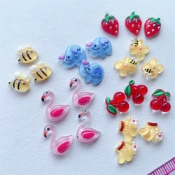 50pcs Mini Cartoon Bee Strawberry Cherry Nail Charms 3D Mix Flatback Resin Nail Rhiestones DIY Kawaii Nails Art Decoration Parts