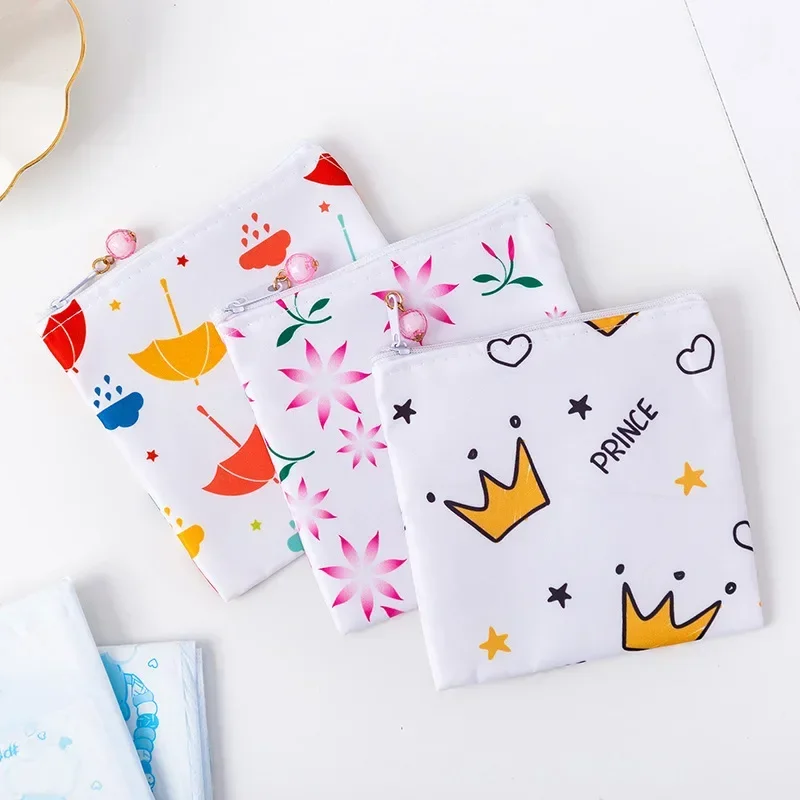 Cartoon Cute Print Storage Bag Female Tampon Sanitary Napkin Pad Pouch Portable Coin Bag Card Bag Cosmtic Bag Makeup Organizer