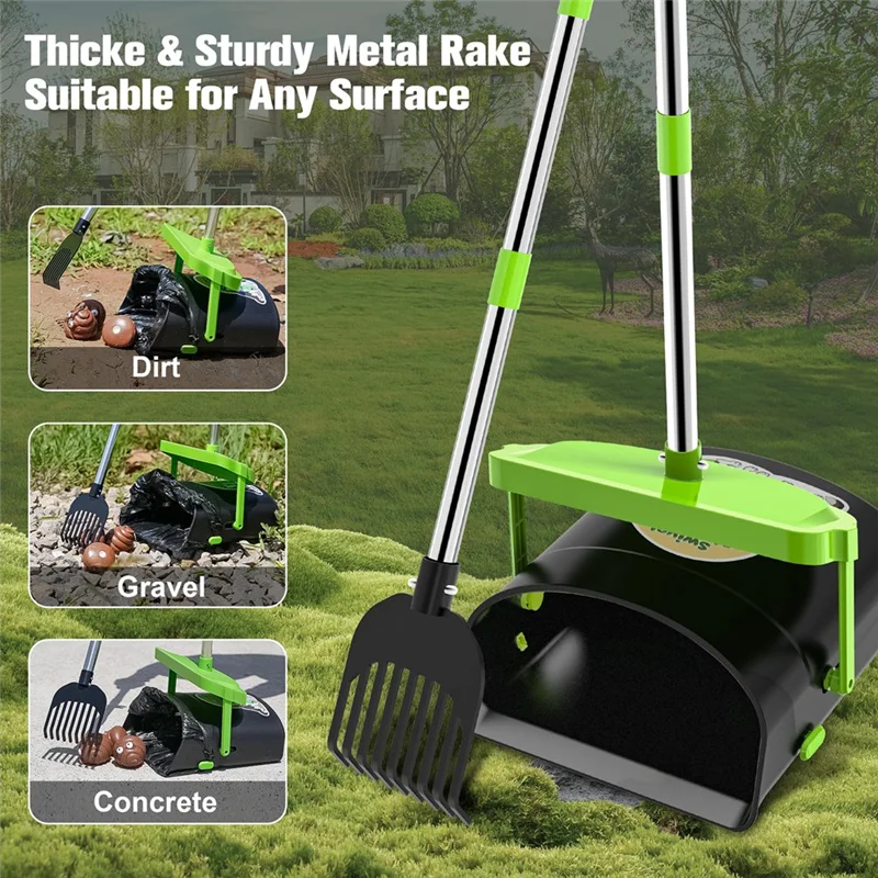 

Pooper Scoopers Swivel Bin & Rake With 100 Waste Bag, Stainless Steel Handle Pooper Scoopers For Large Medium Small Dogs-ABQU