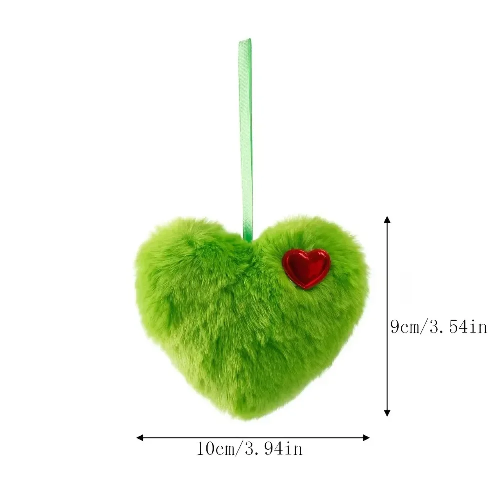 5-15 Stück Grüne Flauschige Herz-Weihnachtsornamente Rotes Herz im Grinch-Stil Herz-Christbaumkugel Weihnachtsbaum-Hängedekoration für Feiertagspartys – Detail 6