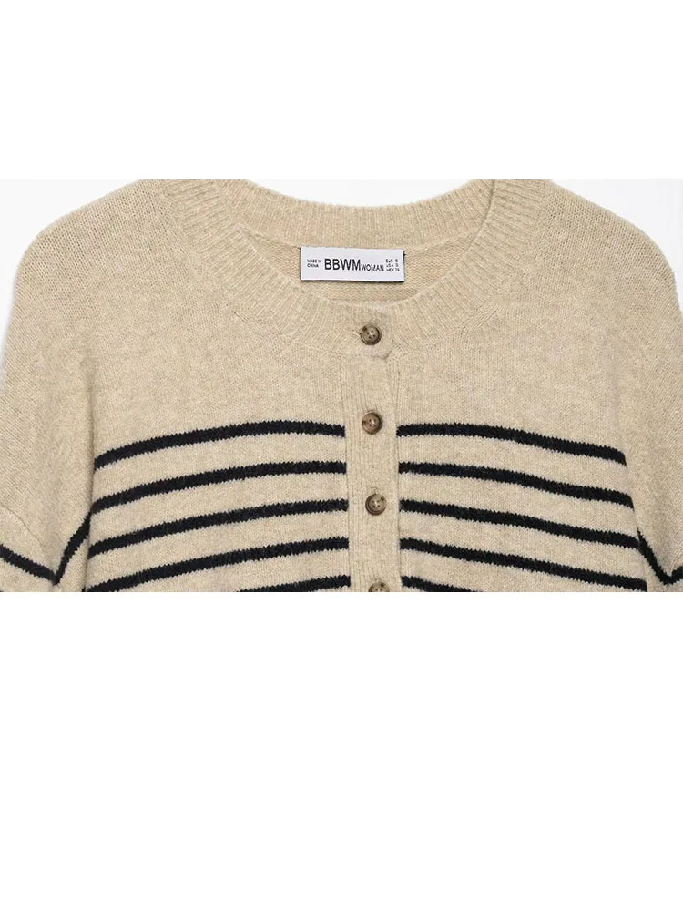 HH mujeres 2026 primavera otoño clásico suéter a rayas ajustado de manga larga Top femenino Casual moda versátil suéter fino