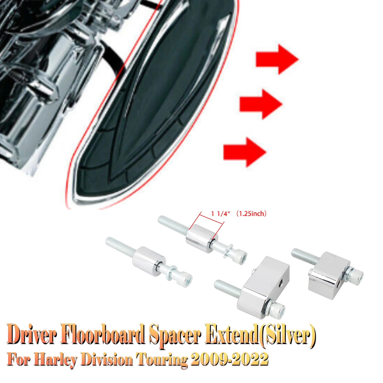 

For Harley Davidson Touring 2009-2022 /Tri-Glide 2010-2013 1/4'' 1.25 inch Motorcycle Driver Floorboard Spacer Extend Kit