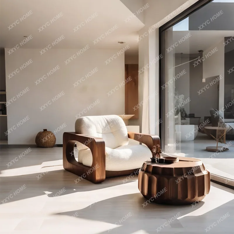 

LSand Wind Design Sofa Solid Wood Single Chair Living Room Balcony Homestay Simple and Modern