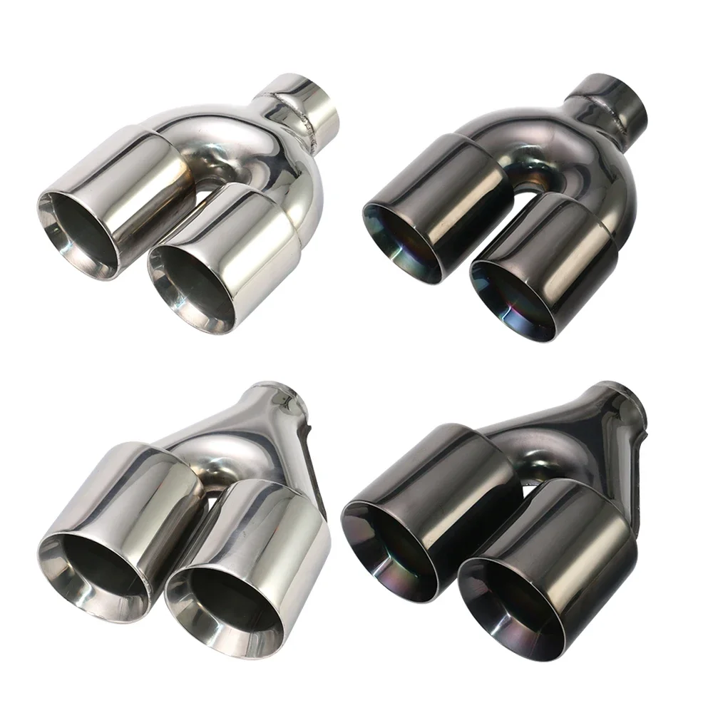 

Серебристый, черный автомобильный глушитель из нержавеющей стали, наконечник интерфейса 63 мм, круглая форма, двойной выход, автоматический глушитель, глушитель, хвостовая труба