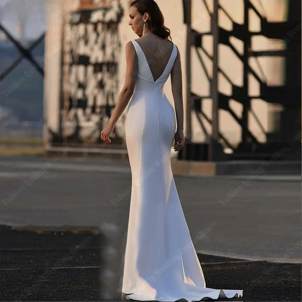 Vestidos De novia sencillos sin mangas con cuello en V para mujer, batas De novia elegantes De sirena, longitud para fregar, Vestidos De Novias 2025 personalizados