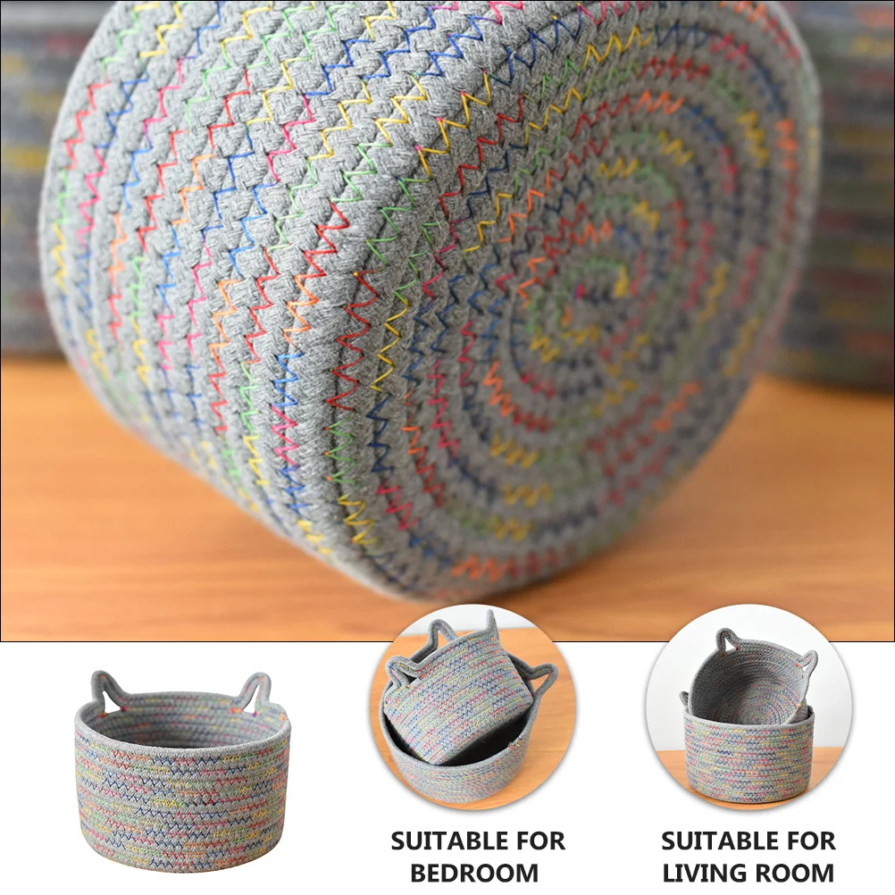 

Kitten Ear Storage Basket Cotton Rope Hand Woven Organizer for Accessories Beauty Products Household Items Storage Basket