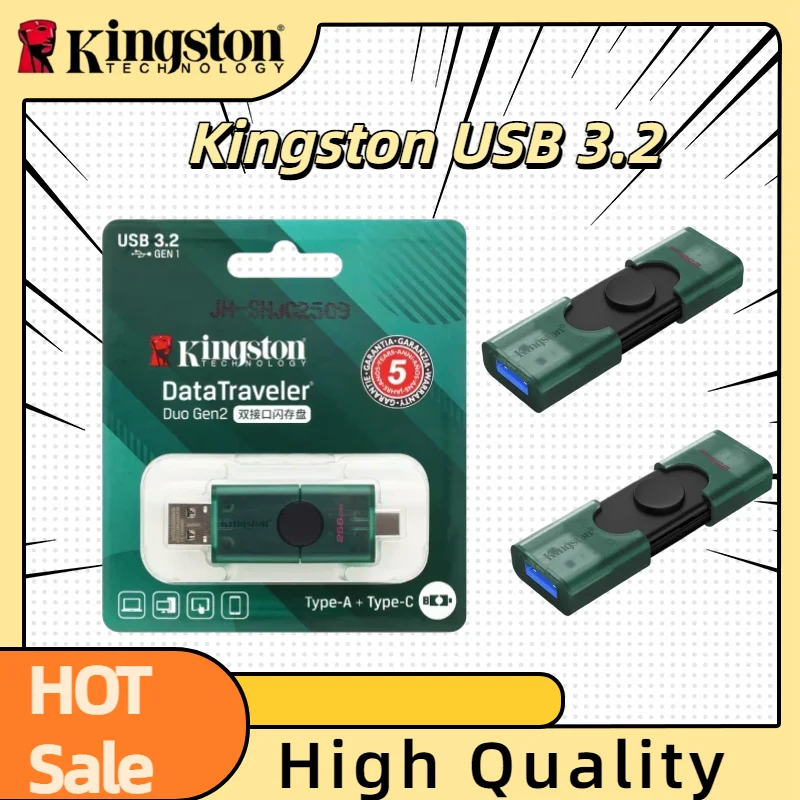 Kingston USB 3.2 Dual Type-C USB-A Flash Drive 128GB 256GB OTG Pendrive Memory Stick for DTDEG2 U Disk