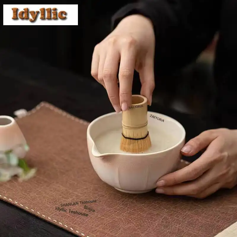Gradient Color Ceramic Vertical Pattern Matcha Bowl Japanese Tea Tools Stew Brush Holder Stir Ceremony Accessories Drinkware