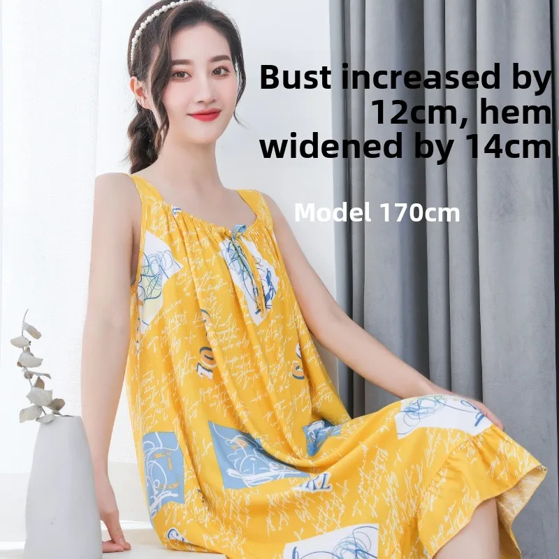 

Cool Sexy Cotton Silk Strap Sleep Dress Women Summer Large Size Cartoon Artificial Cotton Nightgown Cool Feeling Long Dress