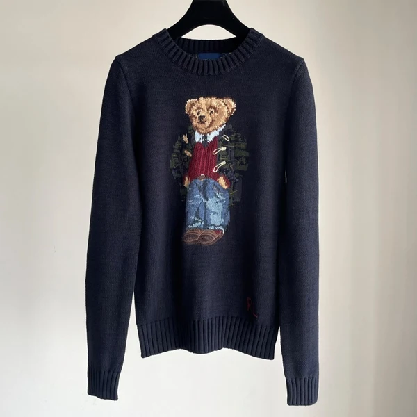 Puur katoenen lange Sve Ne gebreide trui met beerborduurwerk, losse pasvorm, herfst-winterfaion, casual damestop