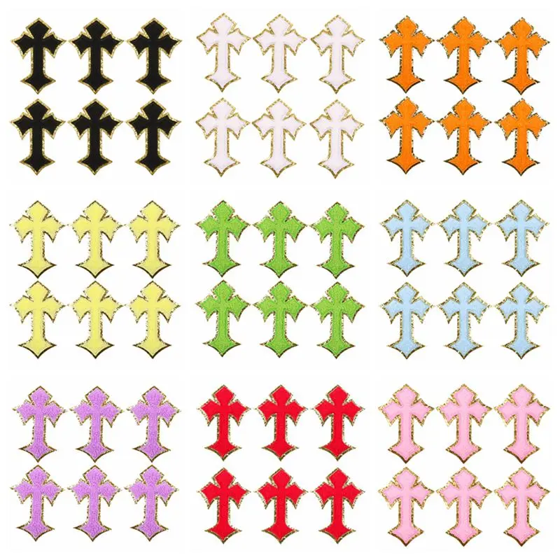 10PCS Wholesale Phnom Penh Cross Chenille Patch Iron on Patches Glitter Embroidered Sew On Patches For Jeans Jackets DIY Crafts