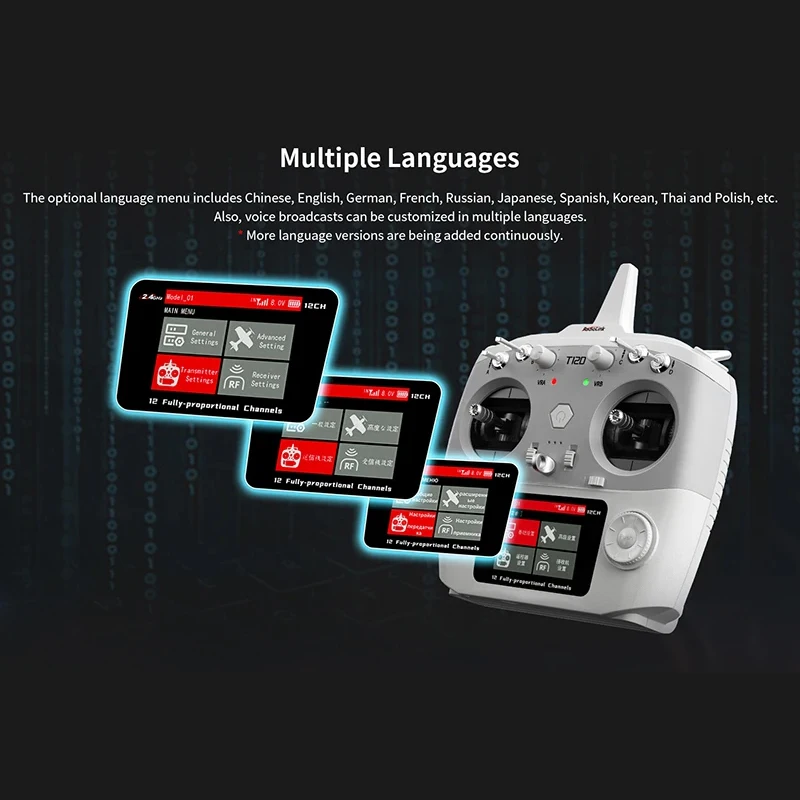 RadioLink T12D 12-kanaals 2,4 GHz RC-zender met R12FG-ontvanger - Afstandsbediening voor FPV Drone Vliegtuigauto met vaste vleugels