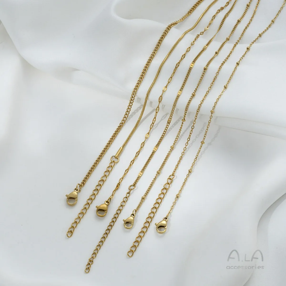 14K Vacuum Gold Plated Titanium Steel Clavicle Chain, Cross, Side & Snake Bone Bead Chain, Plain DIY Necklace