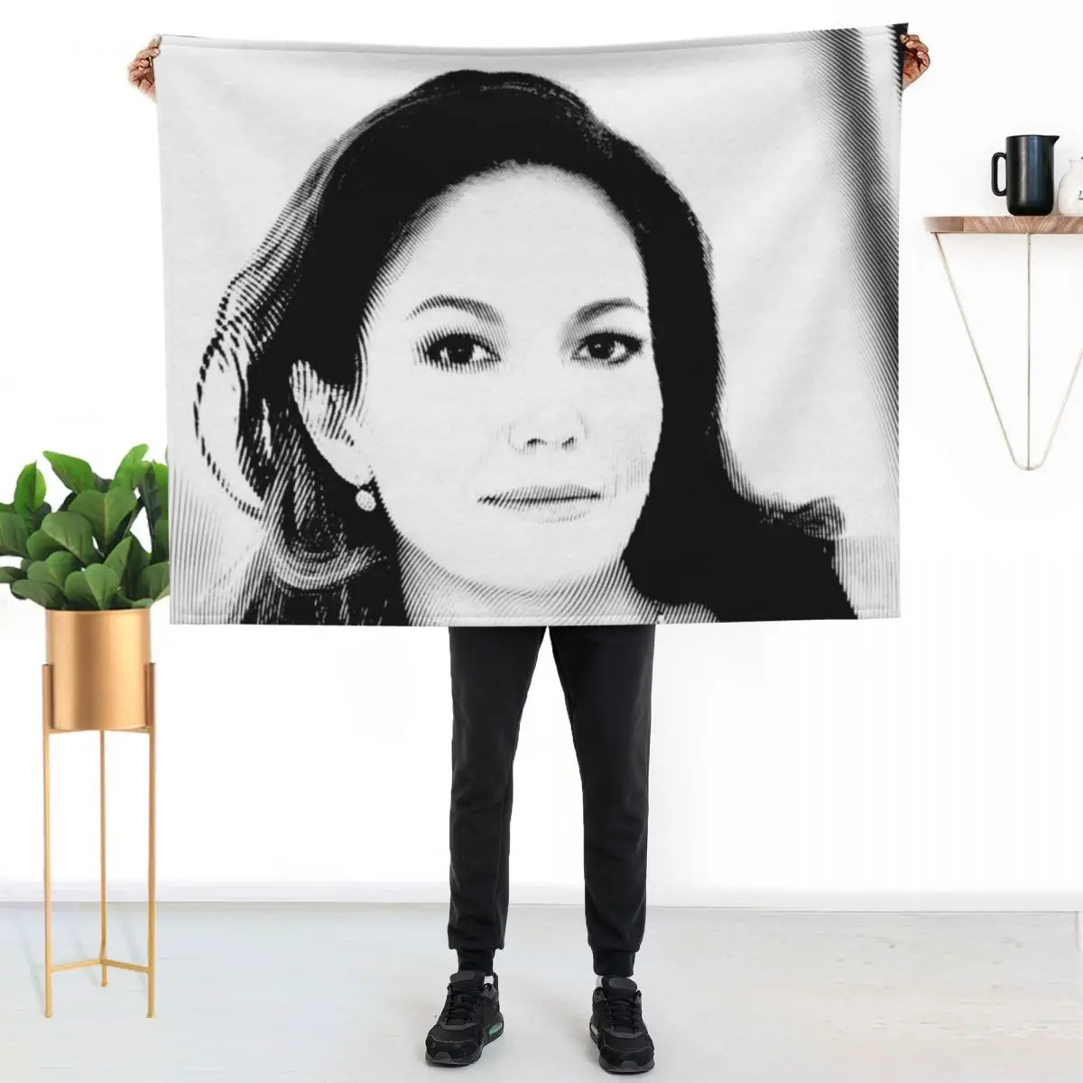 

Diane Lane Black & White Portrait (Linocut) Throw Blanket Lightweight Cozy Blanket for Bed Sofa