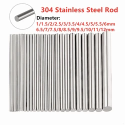 304 Stainless Steel Model Straight Metal Metric Round Shaft Rod Bars Diameter 1mm~12mm For DIY RC Car RC Helicopter Airplane