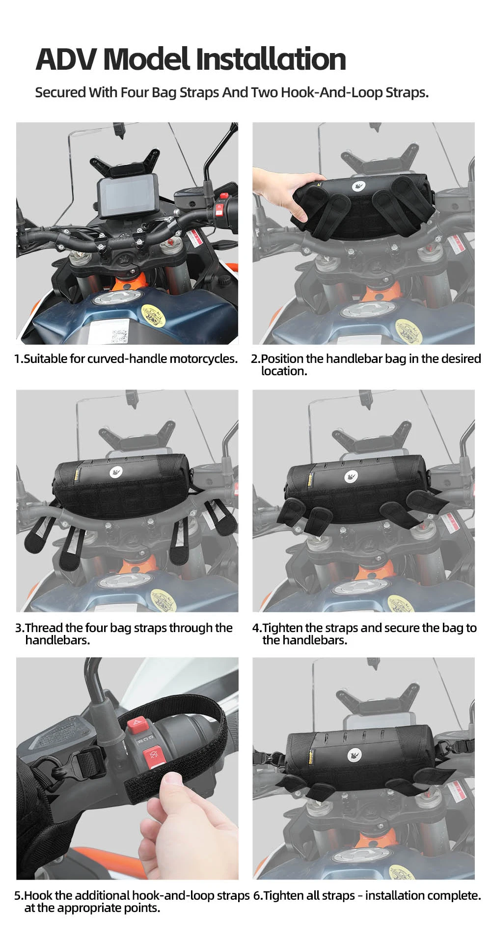 Rhinowalk Motorrad-Lenkertasche, stabile Aufbewahrungstasche, Reise-Umhängetasche mit Molle-System und Regenschutz für ADV-Zubehör – Detail 17