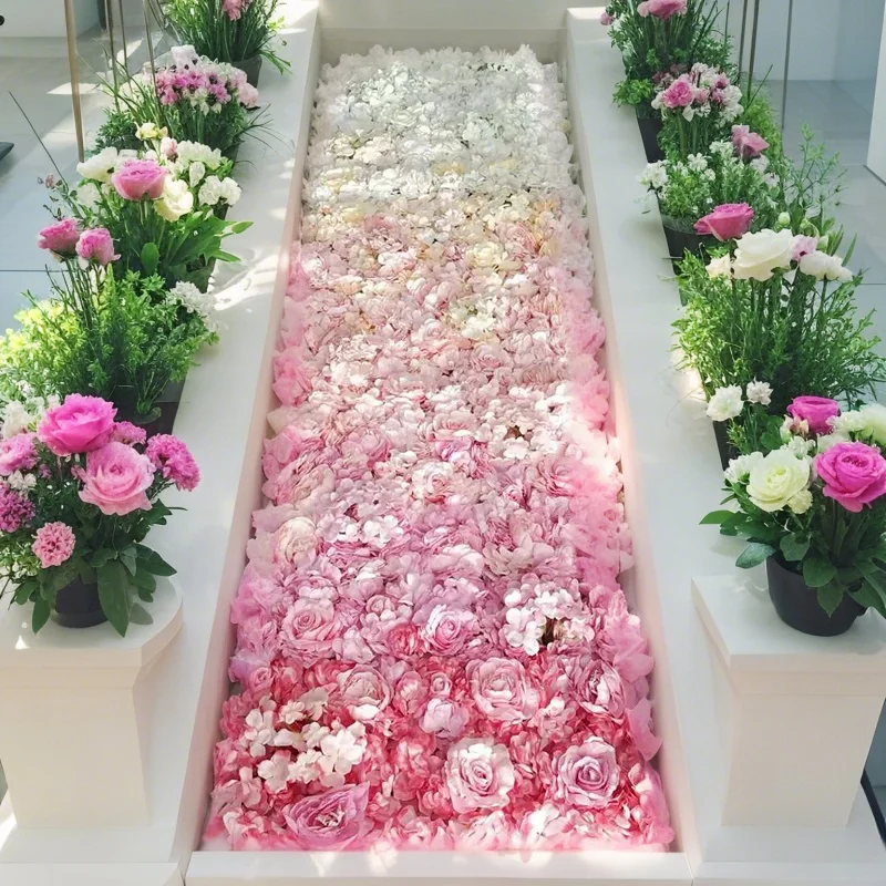 

Artificial Silk Roses Panel Wall Decoration Pink Silk Hydrangea Gradient Background Wedding Decoration Artificial Flowers
