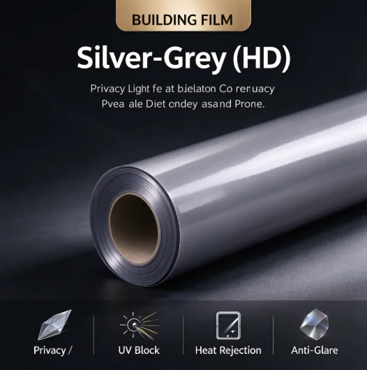 Silver Grey HD Window Film Roll PET Solar Control Anti Glare One Way Privacy Tint Simple DIY Installation For Vehicle House Glas