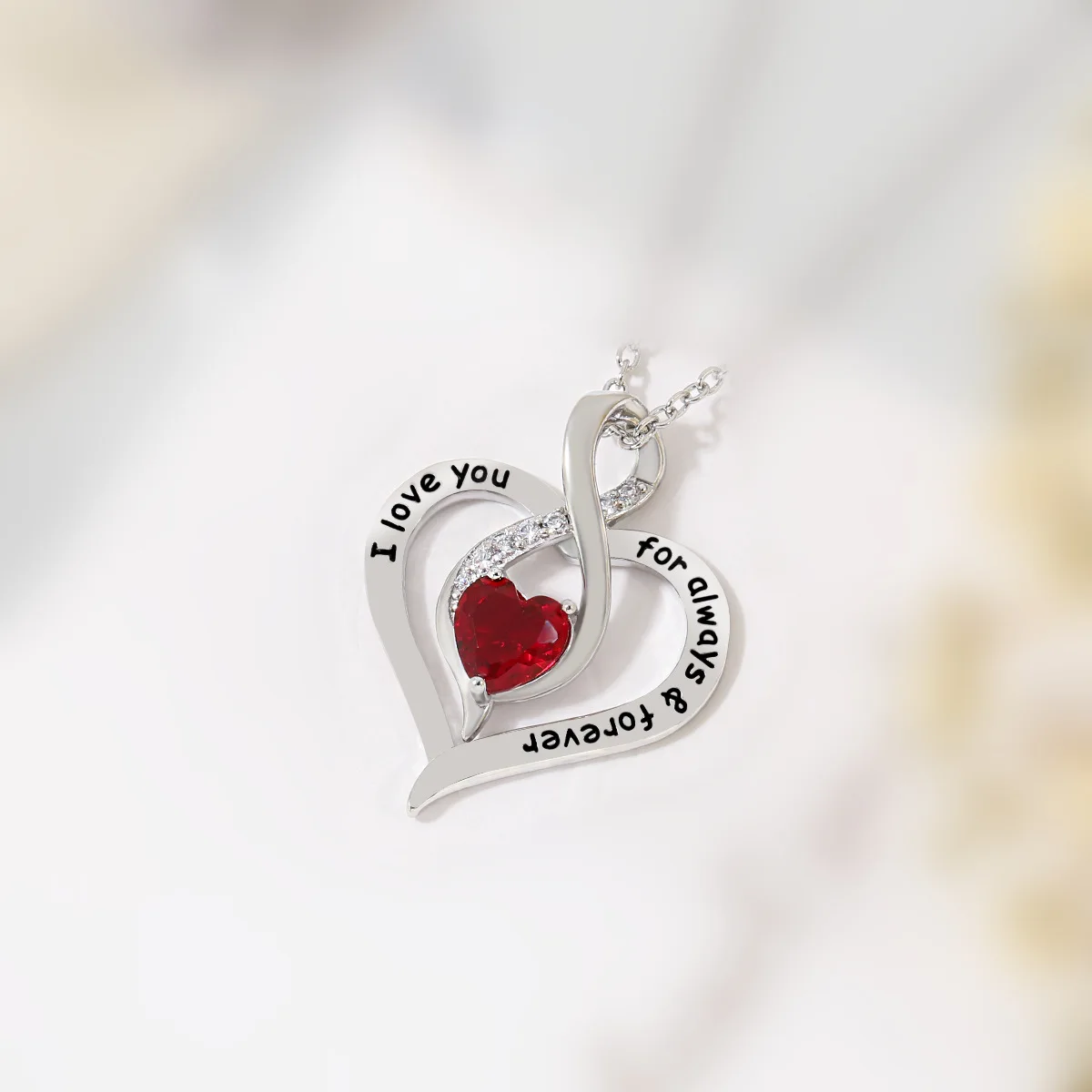 Heart Blue Cubic Zirconia Neck Necklace Women Letter "I Love You Mom" Anniversary Birthday Gift for Mother Trendy Jewelry