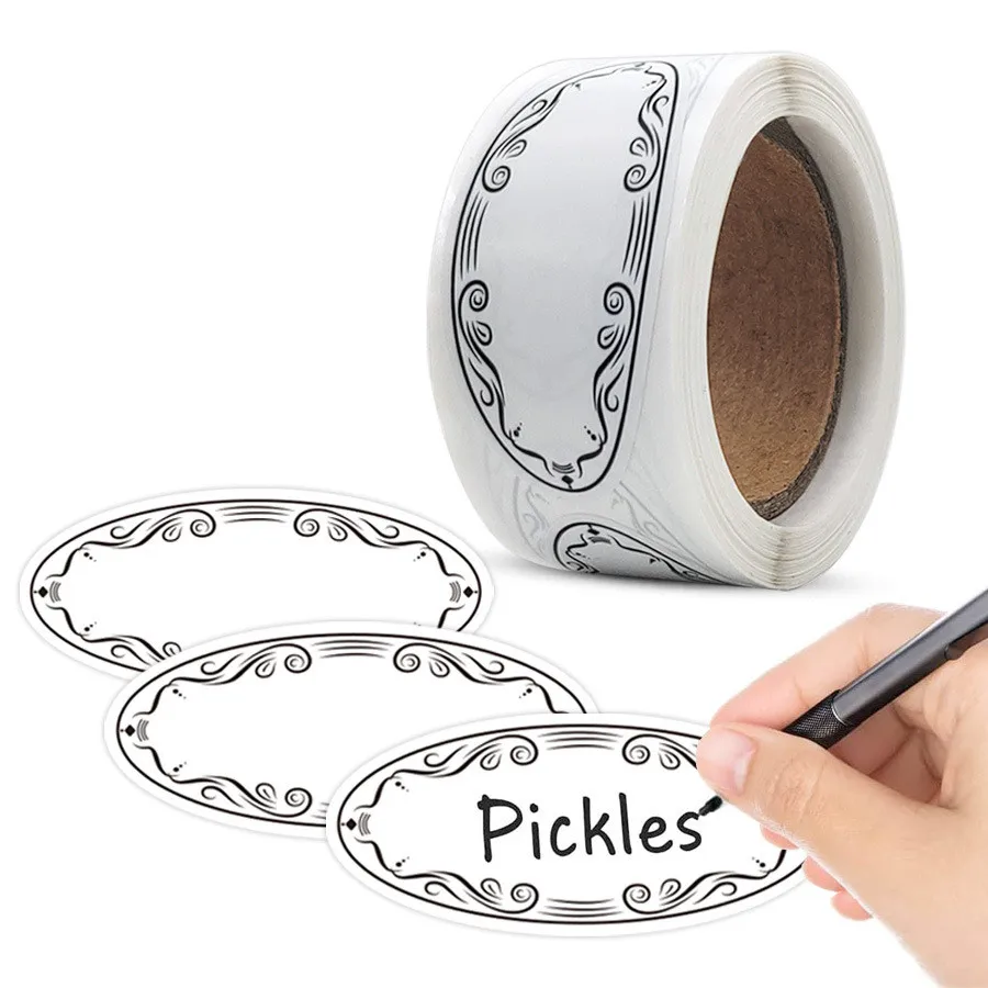 150Pcs/Roll Oval White Write-On Labels - Food Classification Stickers for Jar Marking AnimeWorlds Store