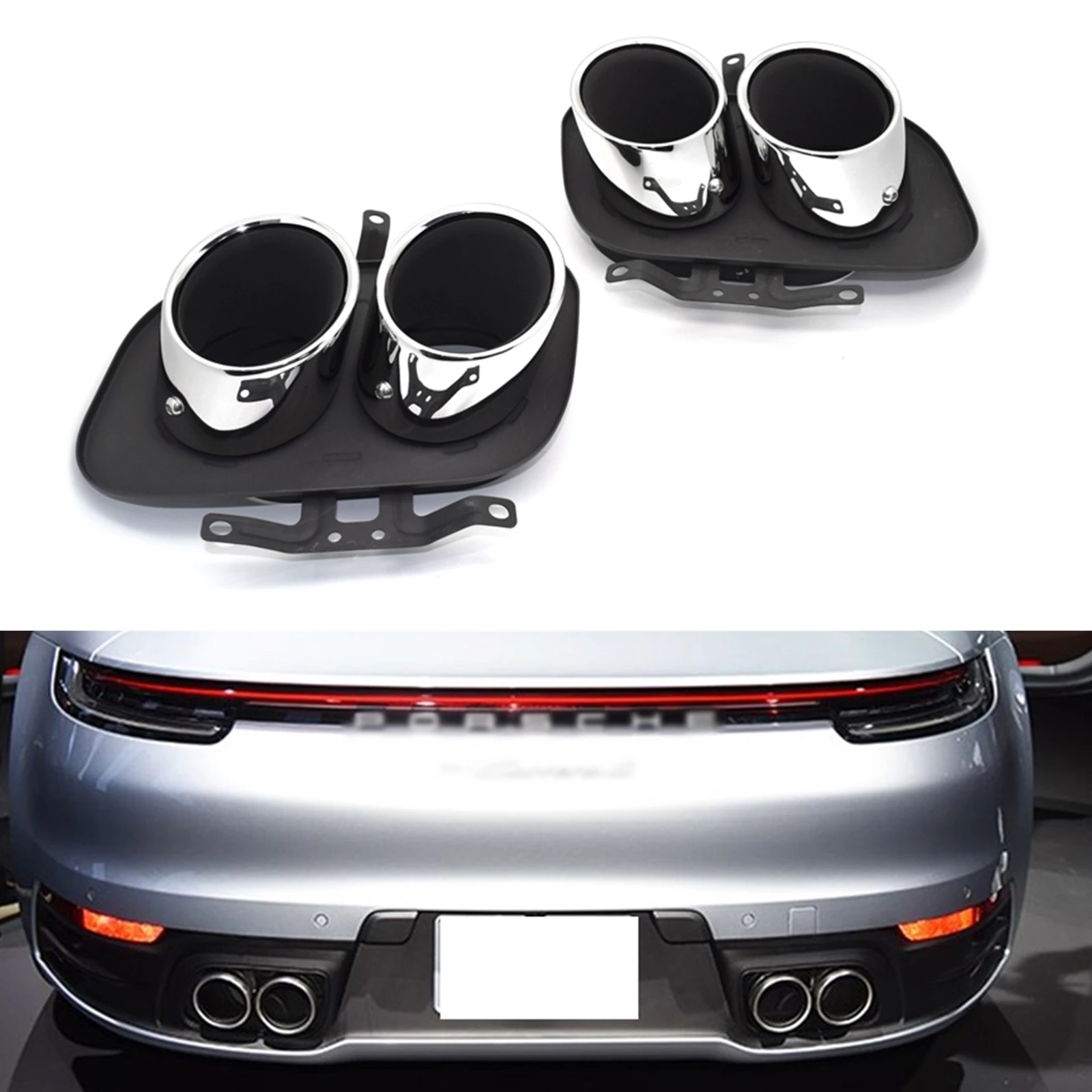 Rear Muffler Pipe Exhaust Tip Vent Outlet Tailpipe Stainless Steel Kit For Porsche 992 991 Carrera S 2019 2020 2021 2022 2023