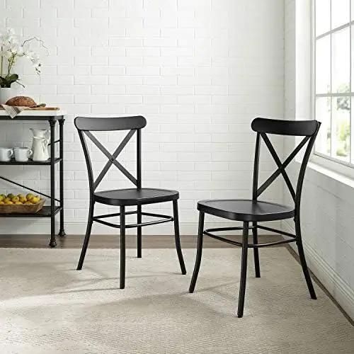 Camille Metal X Back Café Dining Chairs Set of 2, Matte Black