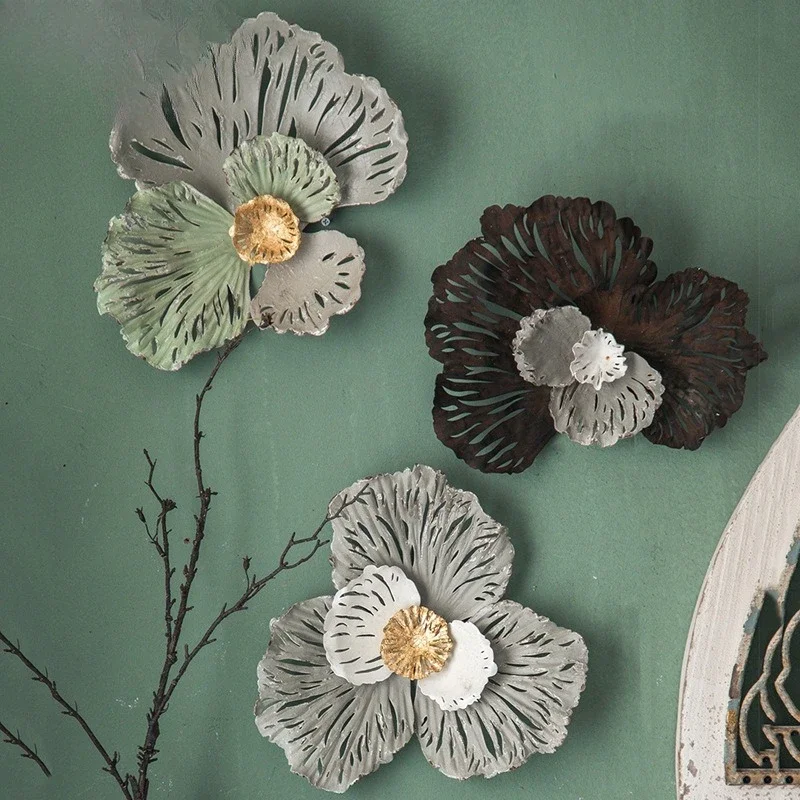 American retro wrought iron wall sunflower wallhanging, bedroom bedside decorative flowers, entrance walldecoration carved pen