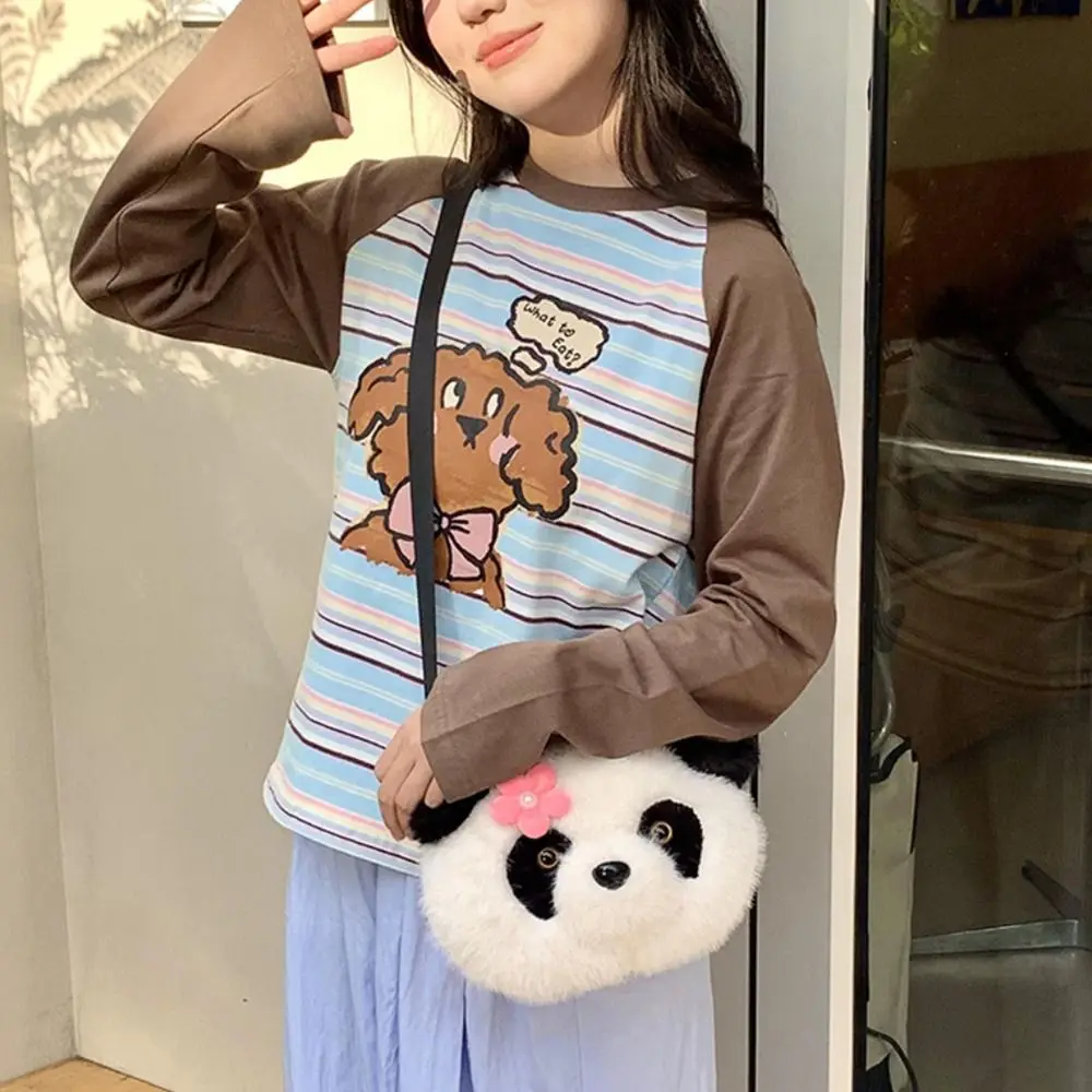 Portable Multicolor Plush Shoulder Bag Plush Cartoon Panda Piggy Cartoon Animal Handbag Large Capacity Casual Cross Body Bag