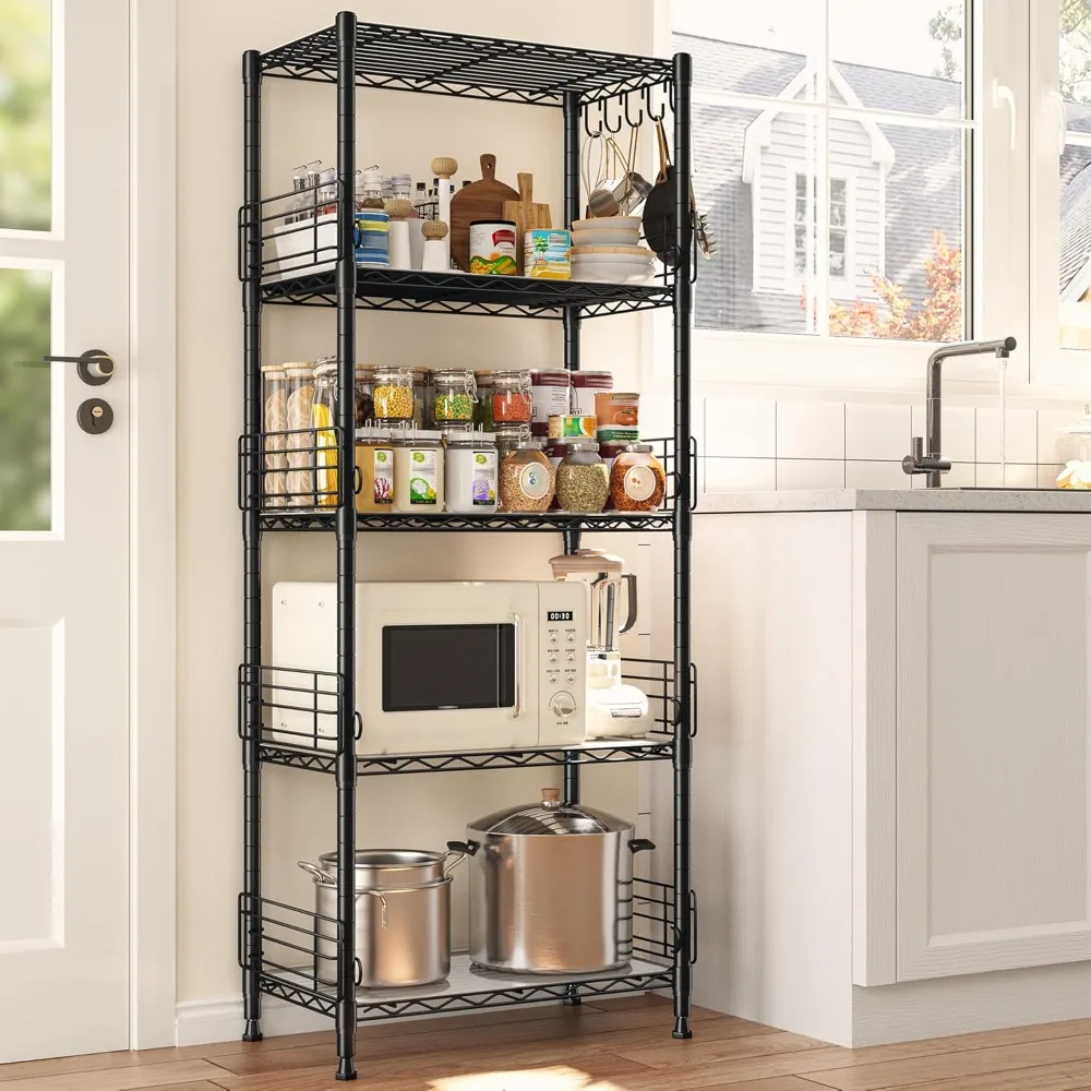 Adjustable 5-Tier Metal Wire Pantry Storage Unit with Side Blockers, 59.1 High