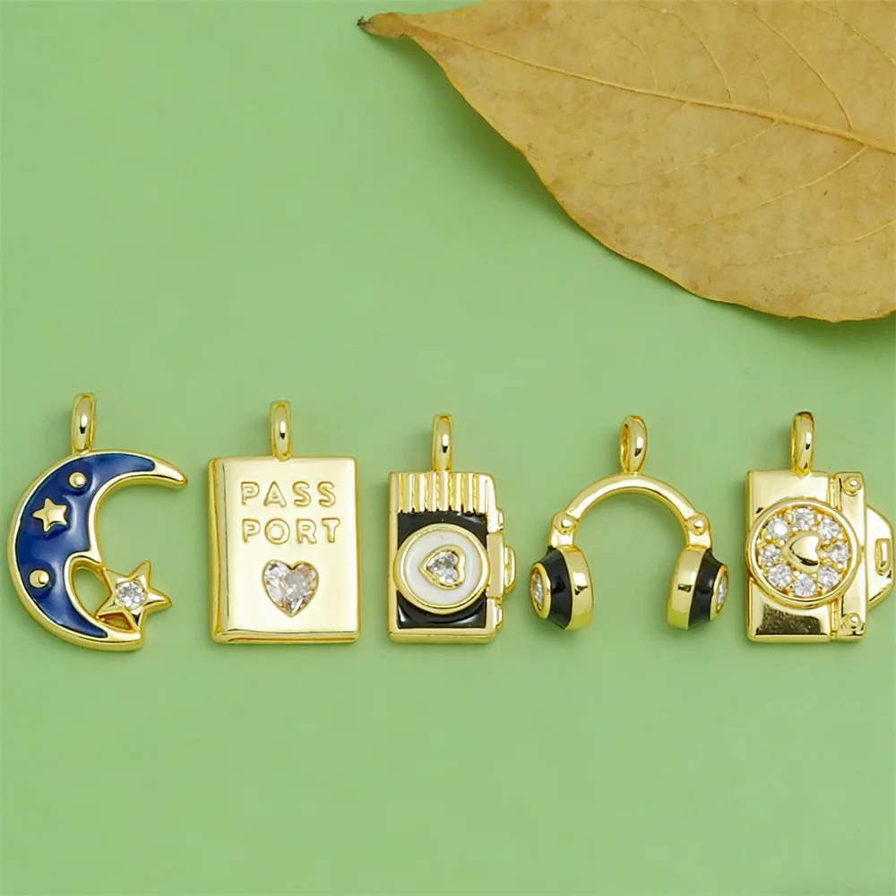 4 قطعة قلادة جواز السفر سماعة كاميرا سحر اليدوية المينا النحاس الزركون سوار ذاتي الصنع قلادة مجوهرات الإكسسوار اليومي حفلة