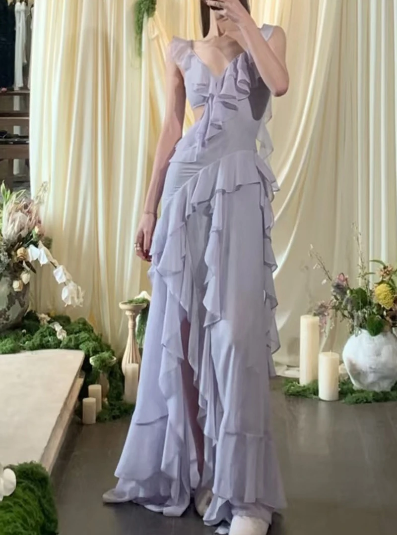 

Элегантное приталенное вечернее платье с V-образным вырезом из шифона, романтичное, сексуальное, пляжное, с цветочным кружевом по подолу, для создания образа нежной и притягательной леди