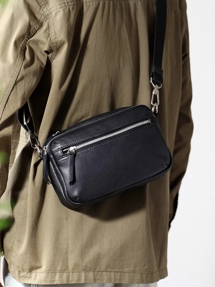 SENOFAN الرجال جلد طبيعي حقيبة كتف مفردة عادية ريترو حقيبة الهاتف جلد البقر متعددة جيب Crossbody حقائب الصدر الصغيرة