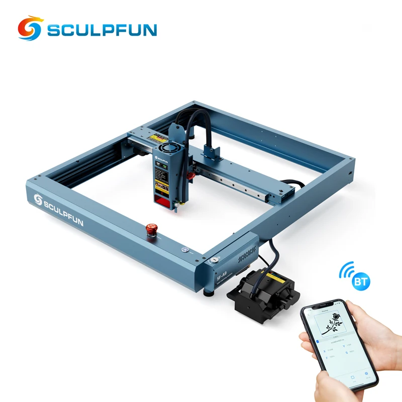 

SCULPFUN SF-A9 40 Вт высокоскоростной настольный диодный лазерный гравер с ЧПУ автоматические лазерные гравировальные станки по металлу с управлением вентилятором