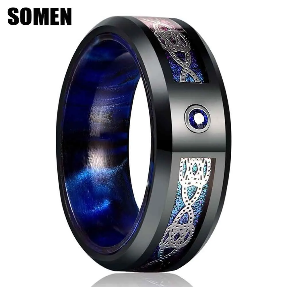 Somen 8mm Tungsten Wedding Rings For Men Cubic Zirconia Inlay Celtic Knot Eternity Engagement Ring Fashion Jewelry Bague Homme