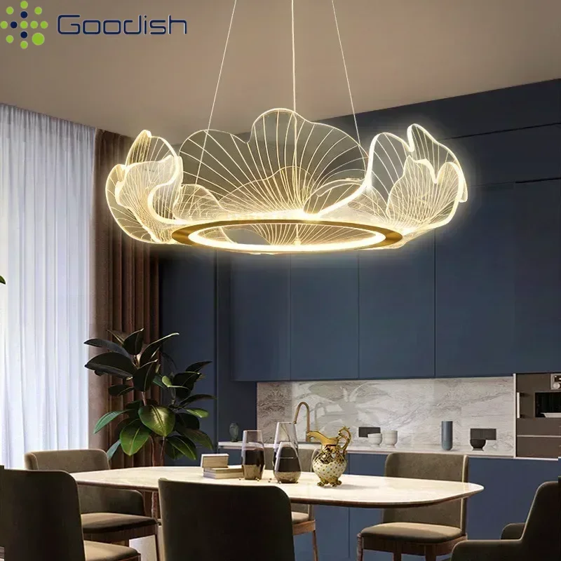 Modern Clarity Nordic Crown Flower Petal Iron LED Pendant Light Art Creative Lamps for Living Room Home Decoration Chandelier