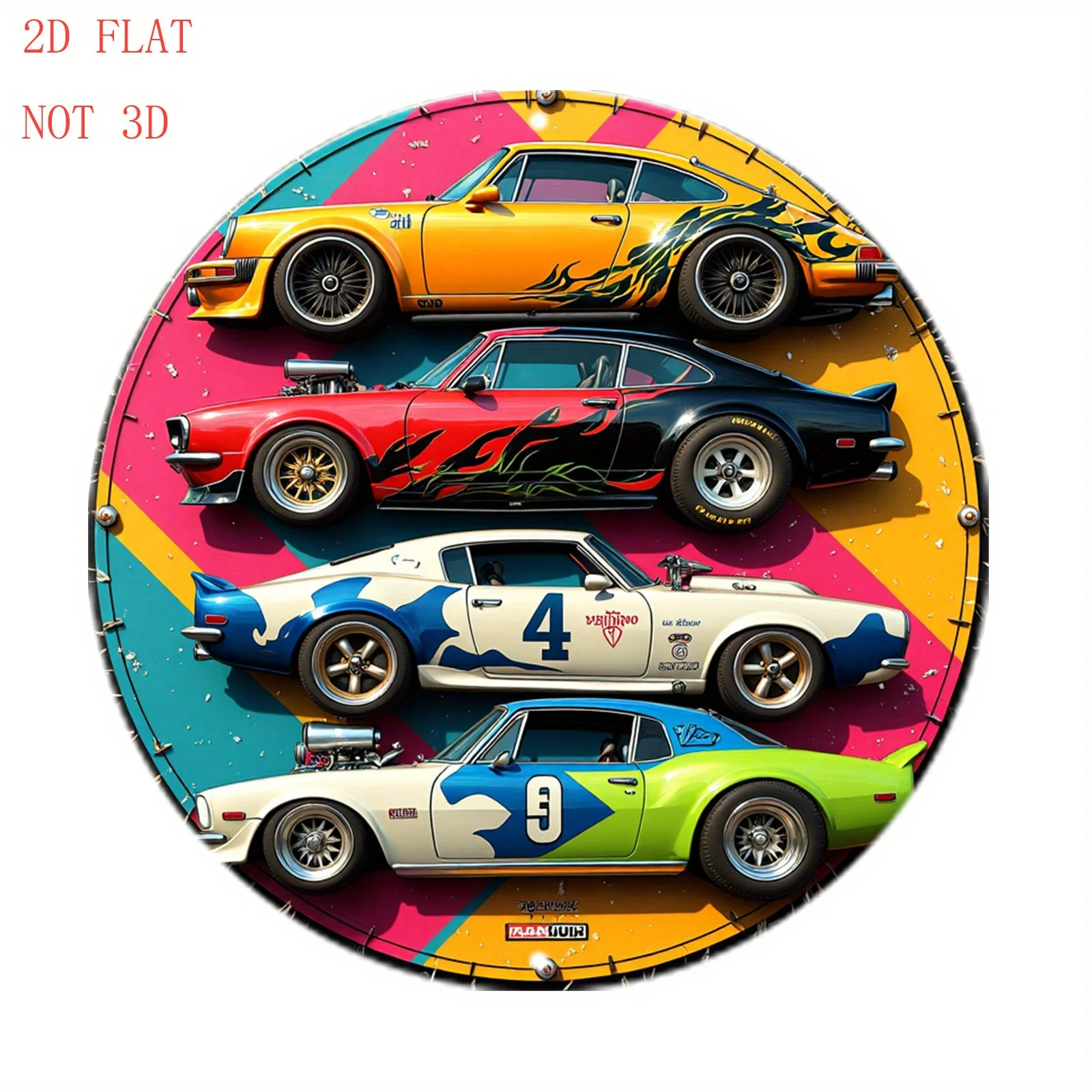 1pc 8-Inch Round Vintage Metal Wall Art Sign - 1960s-70s Retro Racing Decor with Classic Auto Logos (for -Like & -Inspired),,