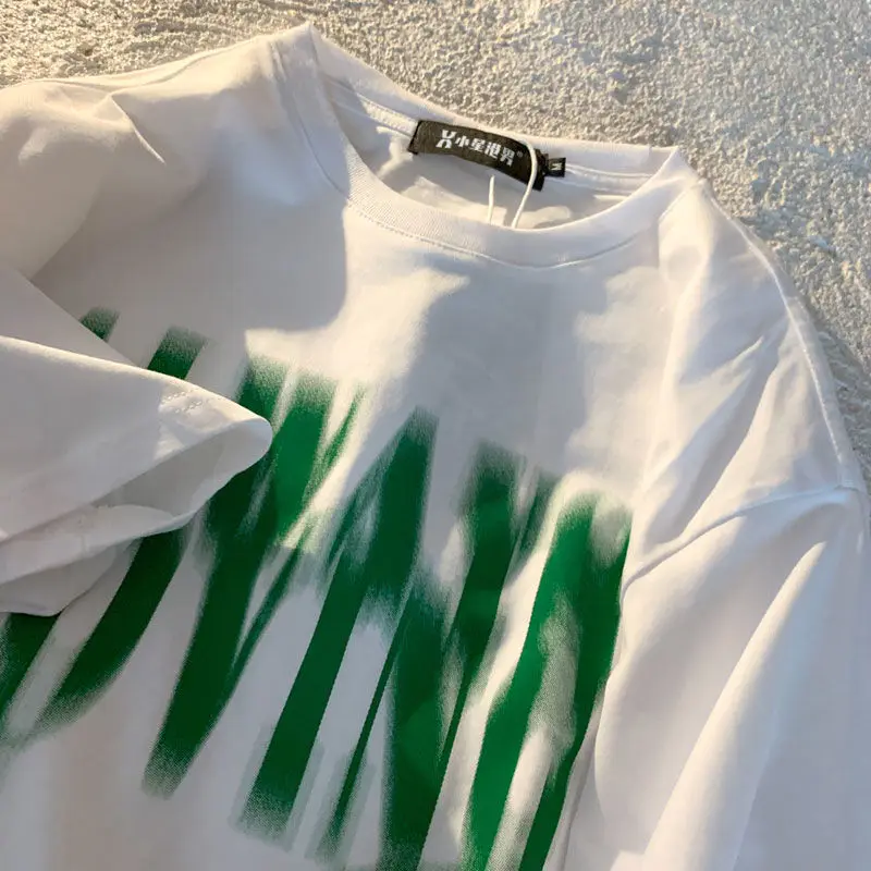 تي شيرت حريمي جديد موضة صيف 2022 تي شيرت بأكمام قصيرة مطبوع عليه حروف تيشرت بسيط مطابق للكل تي شيرت ثنائي فضفاض Y2k