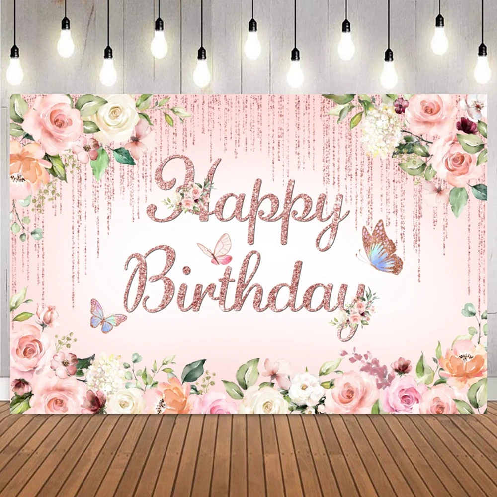 Girls Princess Birthday Backdrop Butterfly Flower Rainbow Newborn Baby Shower Party Photography Background Photo Studio Props